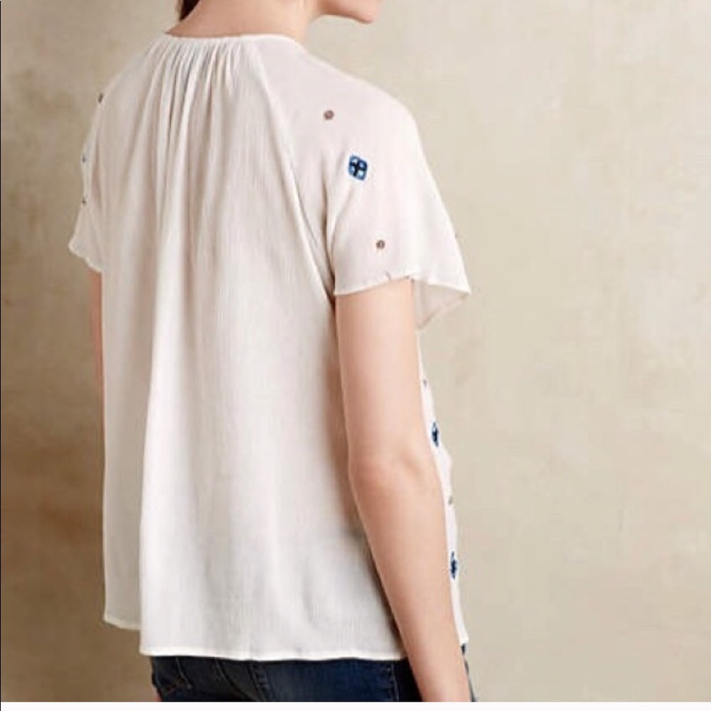Anthropologie Maeve embellished embroidered top XS jeweled boho gauzy white - Picture 8 of 8